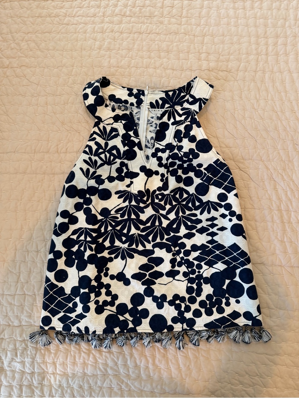 Trina Turk Navy and White Floral Tassel Halter Tunic - Picture 3 of 5